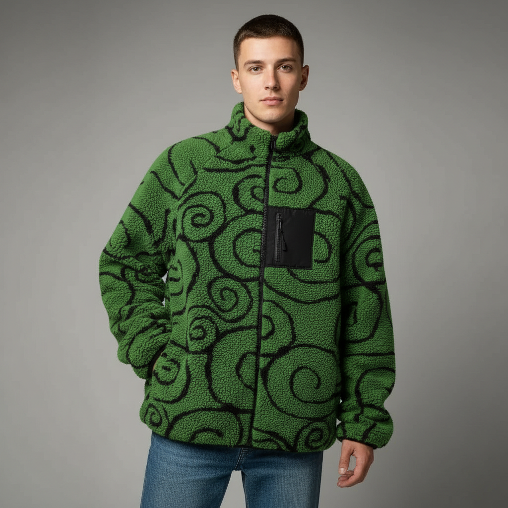 Double Sided Sherpa Fleece Jacket With Zip Up Front For Men