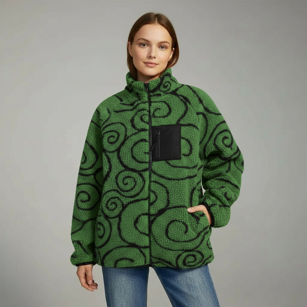 Double Sided Sherpa Fleece Jacket With Zip Up Front For Men