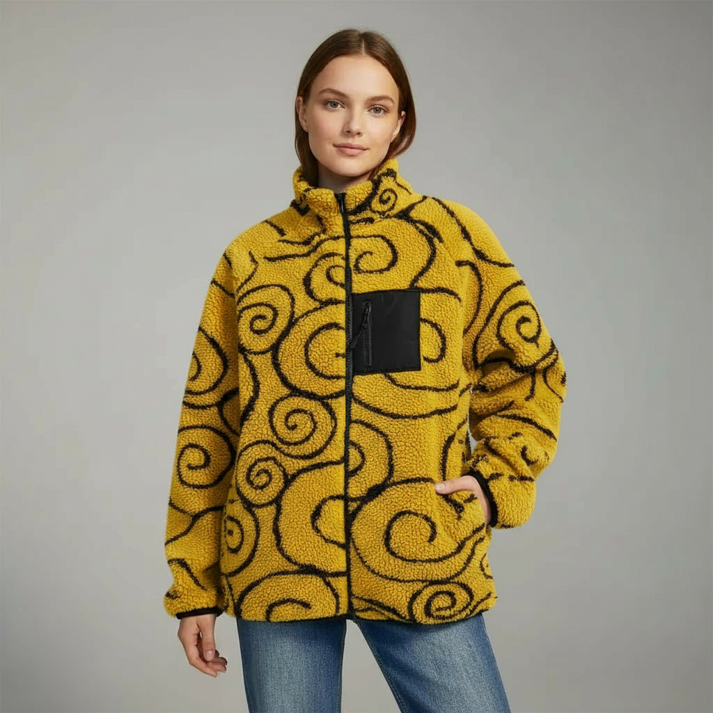 Double Sided Sherpa Fleece Jacket With Zip Up Front For Men