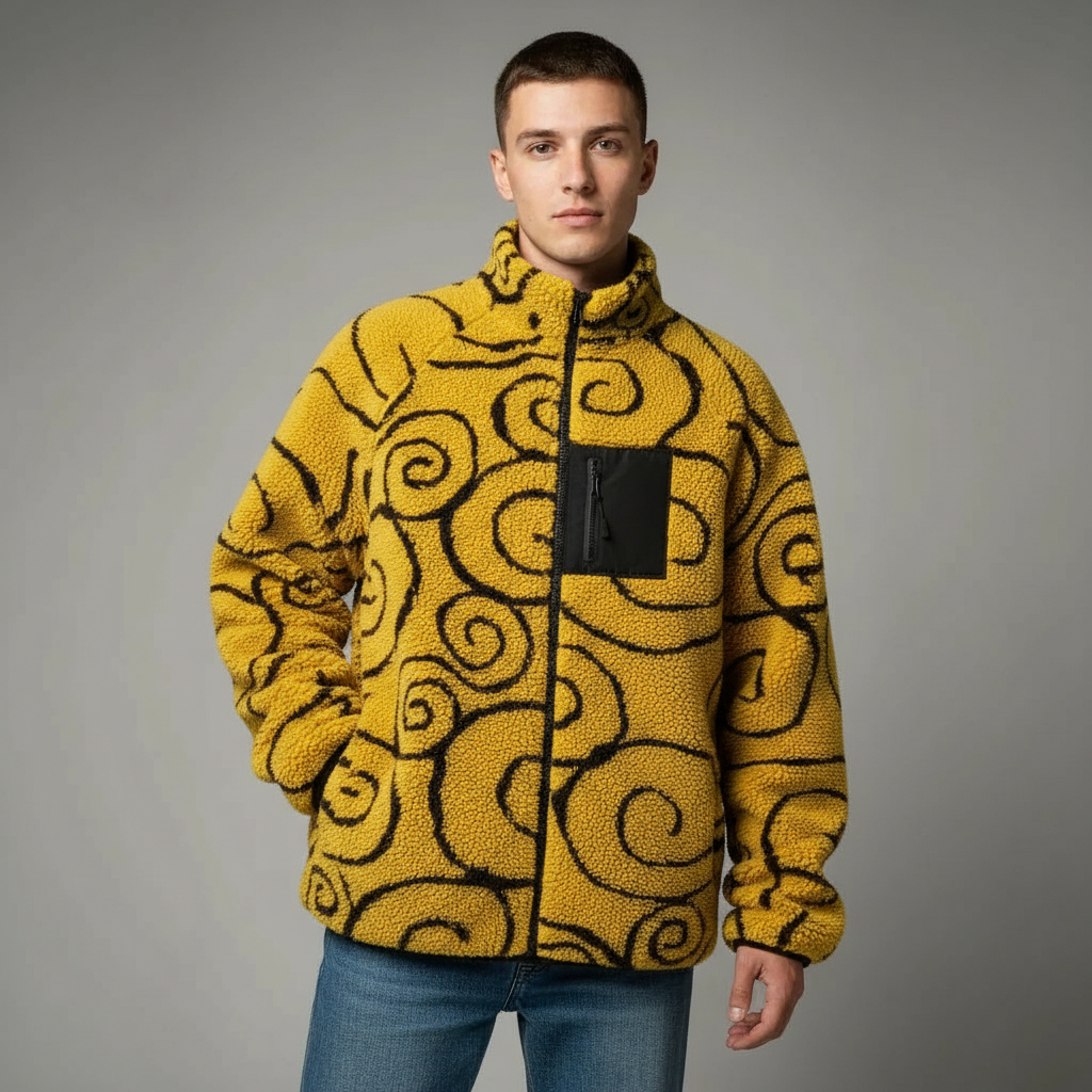 Double Sided Sherpa Fleece Jacket With Zip Up Front For Men