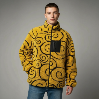 Double Sided Sherpa Fleece Jacket With Zip Up Front For Men