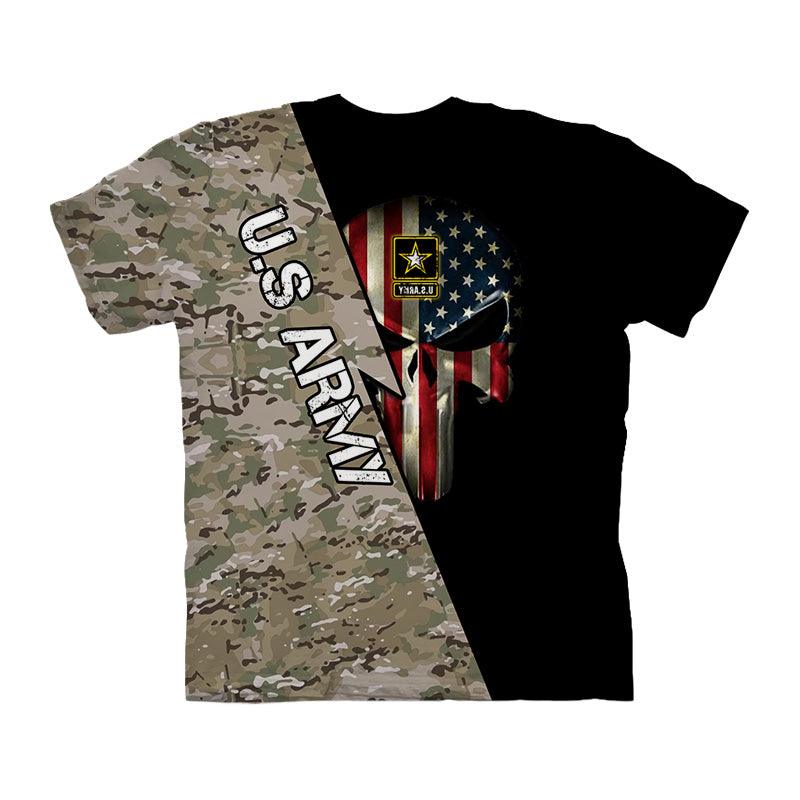 US Army T Shirt With US Flag Themed Skull-My 3D Hoodie