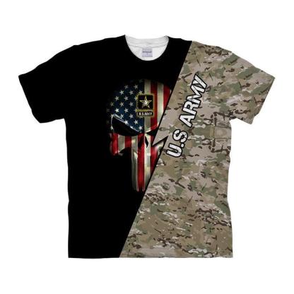 US Army T Shirt With US Flag Themed Skull-My 3D Hoodie