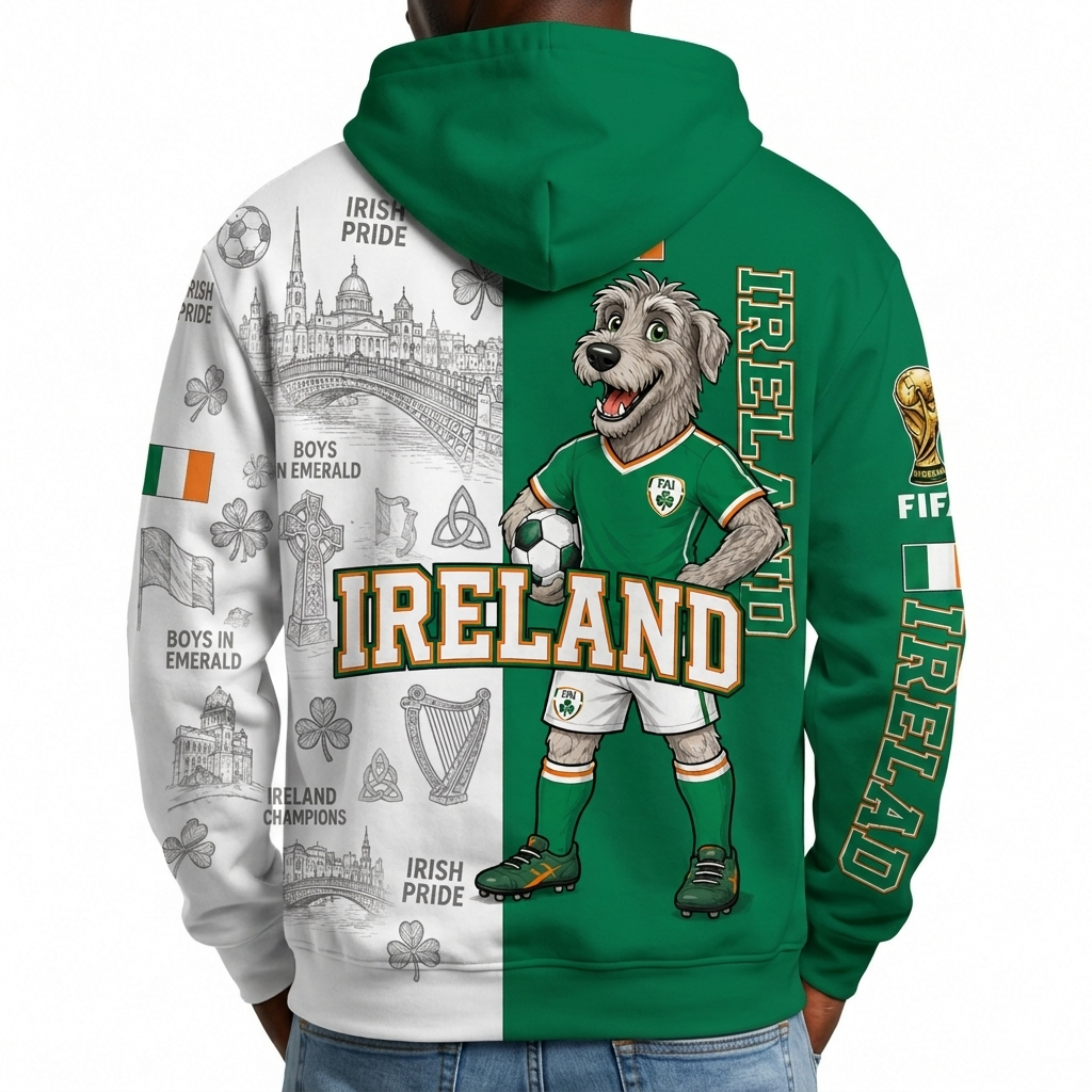 FIFA 2026 Ireland Football Themed All Over Printed Hoodie
