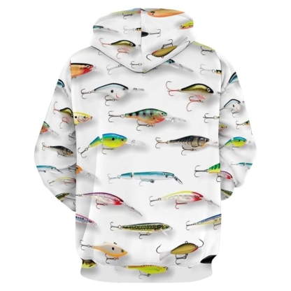 Fishing Lure Print Pullover Hoodie