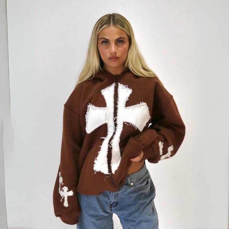 Frayed Star Embellished Zip Up Jacket