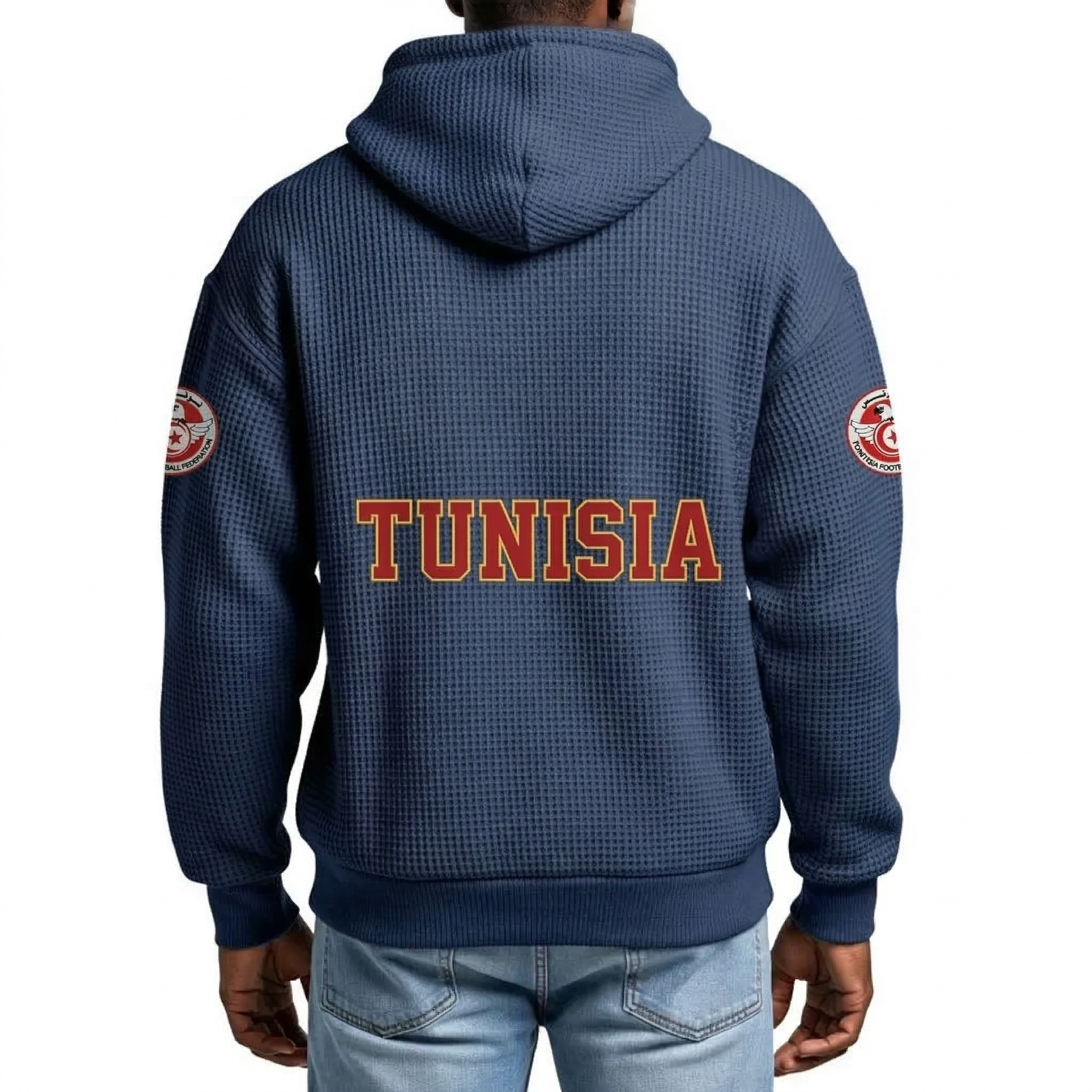 FIFA 2026 Tunisia Printed Waffle Quarter Zip Football Fan Hoodie