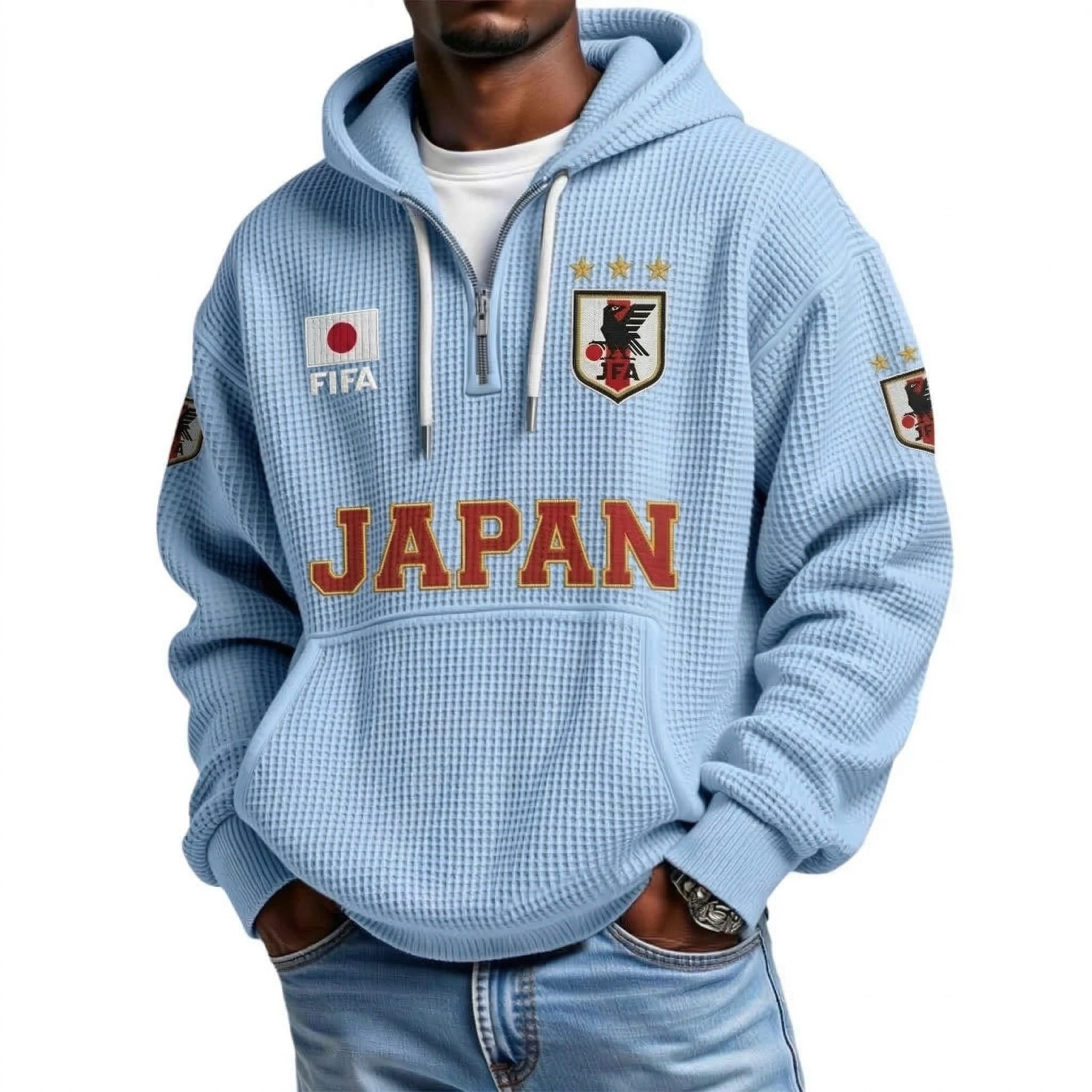 FIFA 2026 Japan Printed Waffle Quarter Zip Football Fan Hoodie