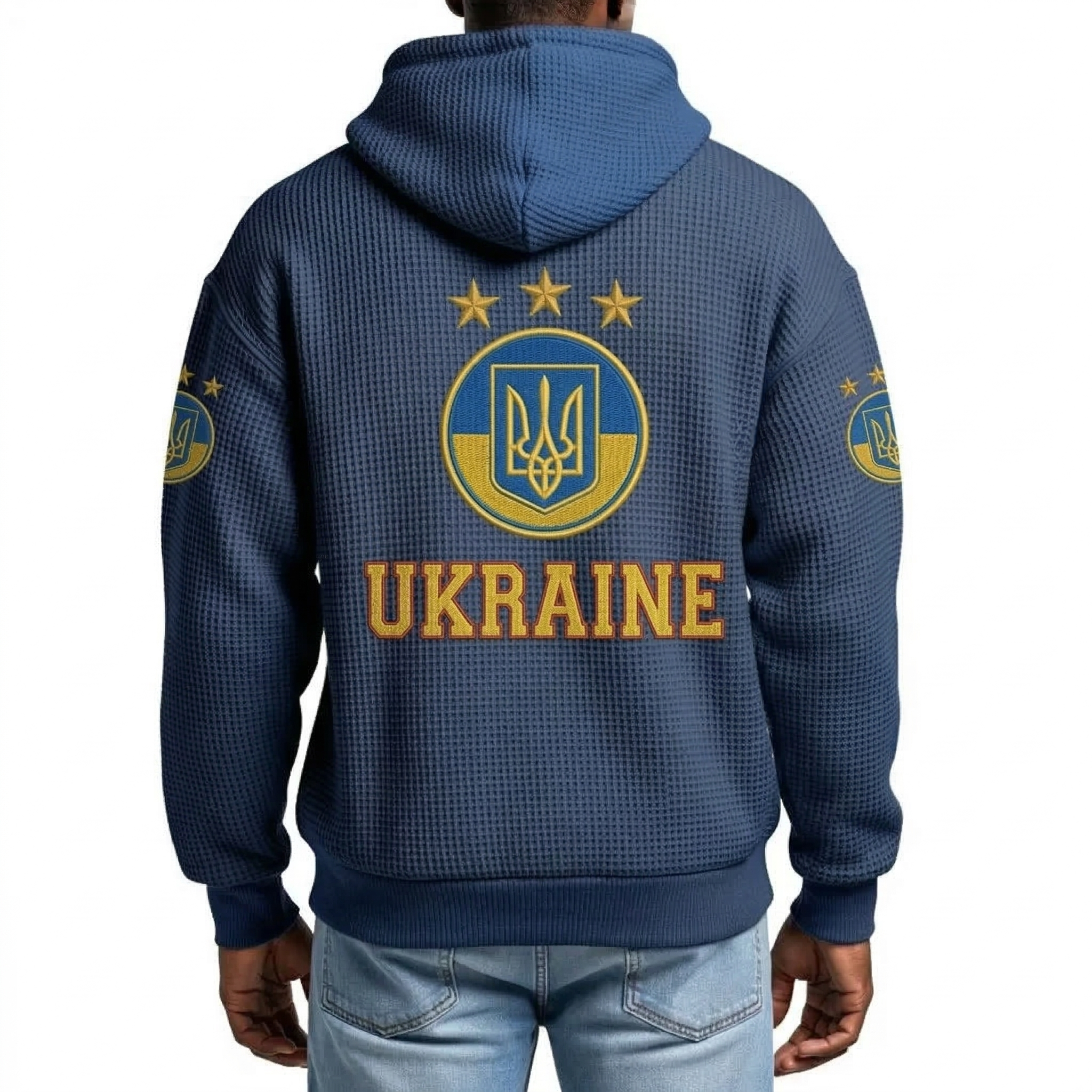 FIFA 2026 Ukraine Printed Waffle Quarter Zip Football Fan Hoodie