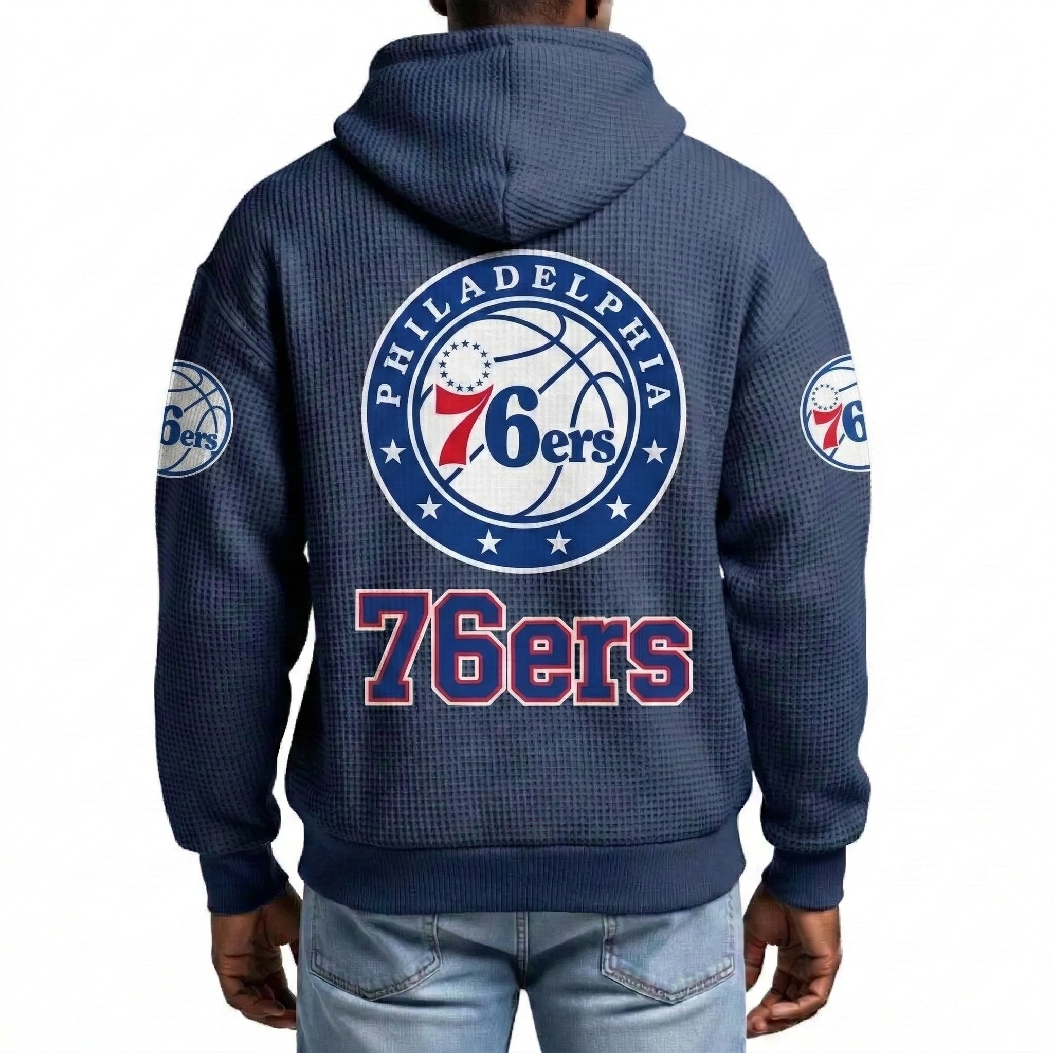 Philadelphia 76ers EST 1946 Printed Waffle Quarter Zip Basketball Fan Hoodie