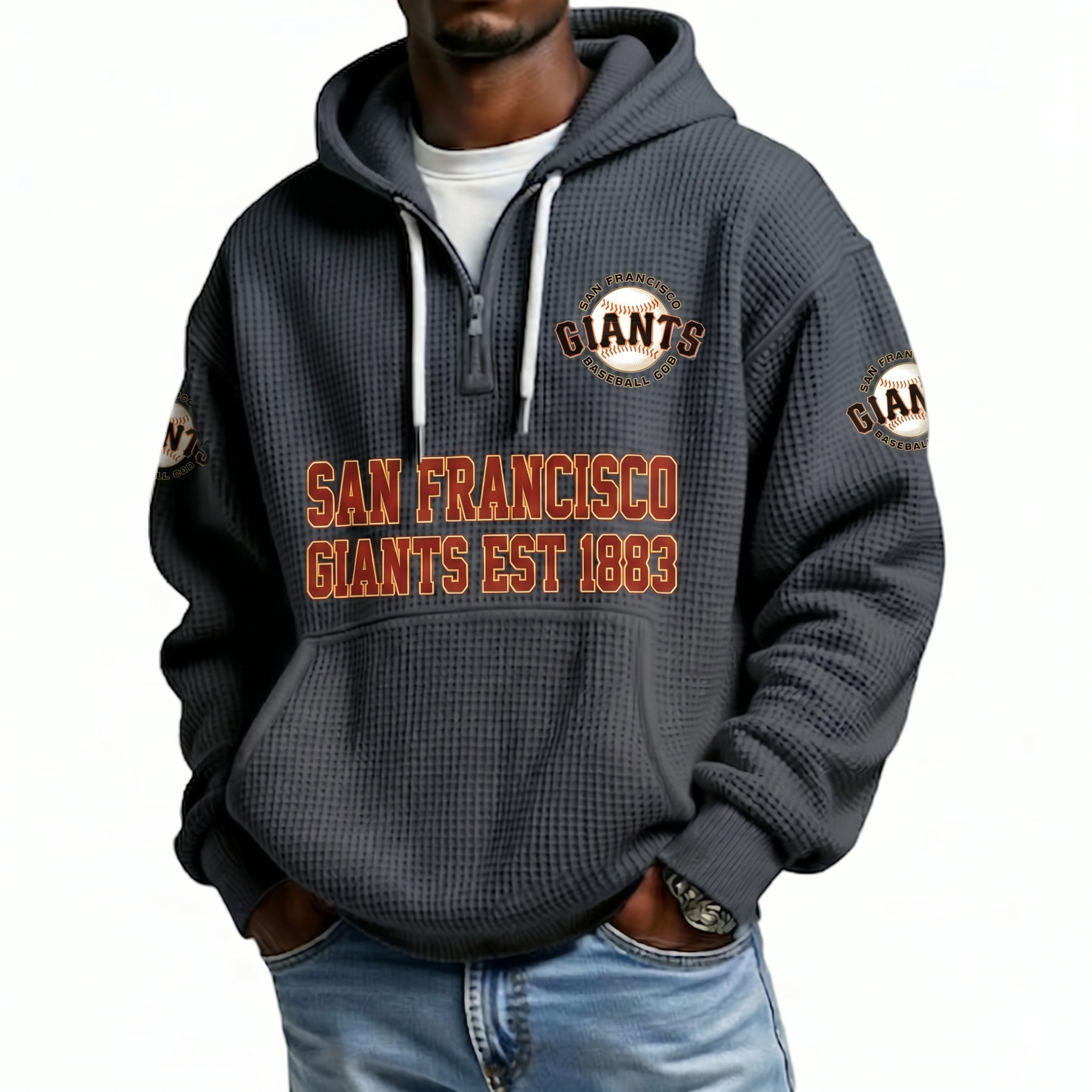 San Francisco Giants EST 1883 Printed Waffle Quarter Zip Baseball Fan Hoodie