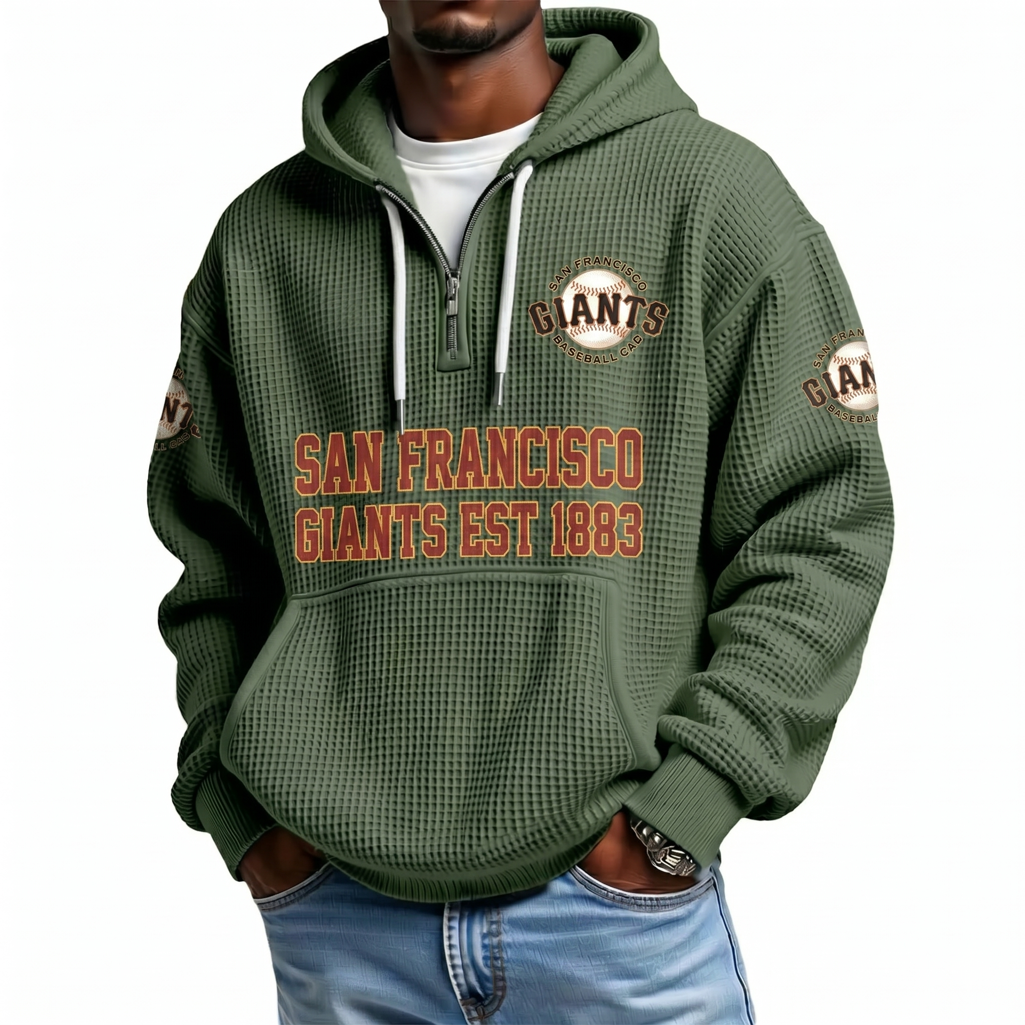 San Francisco Giants EST 1883 Printed Waffle Quarter Zip Baseball Fan Hoodie