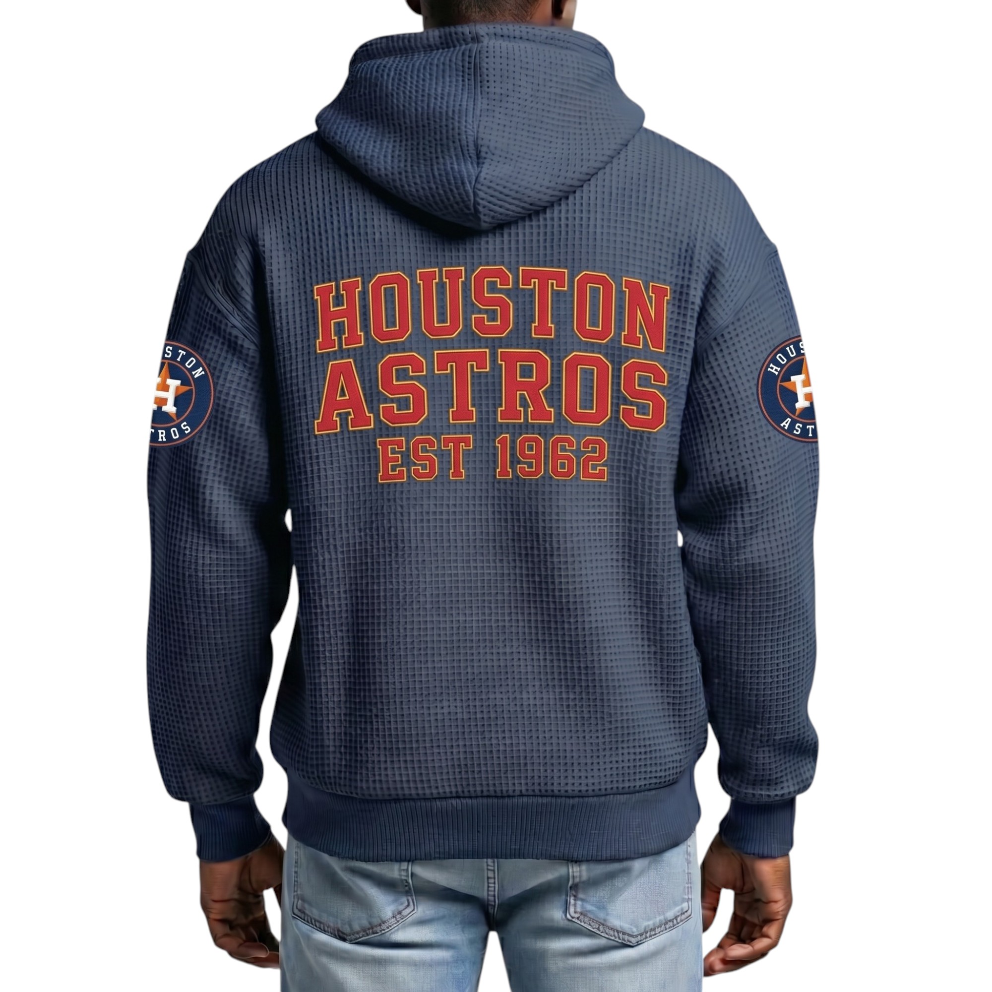 Houston Astros EST 1962 Printed Waffle Quarter Zip Baseball Fan Hoodie