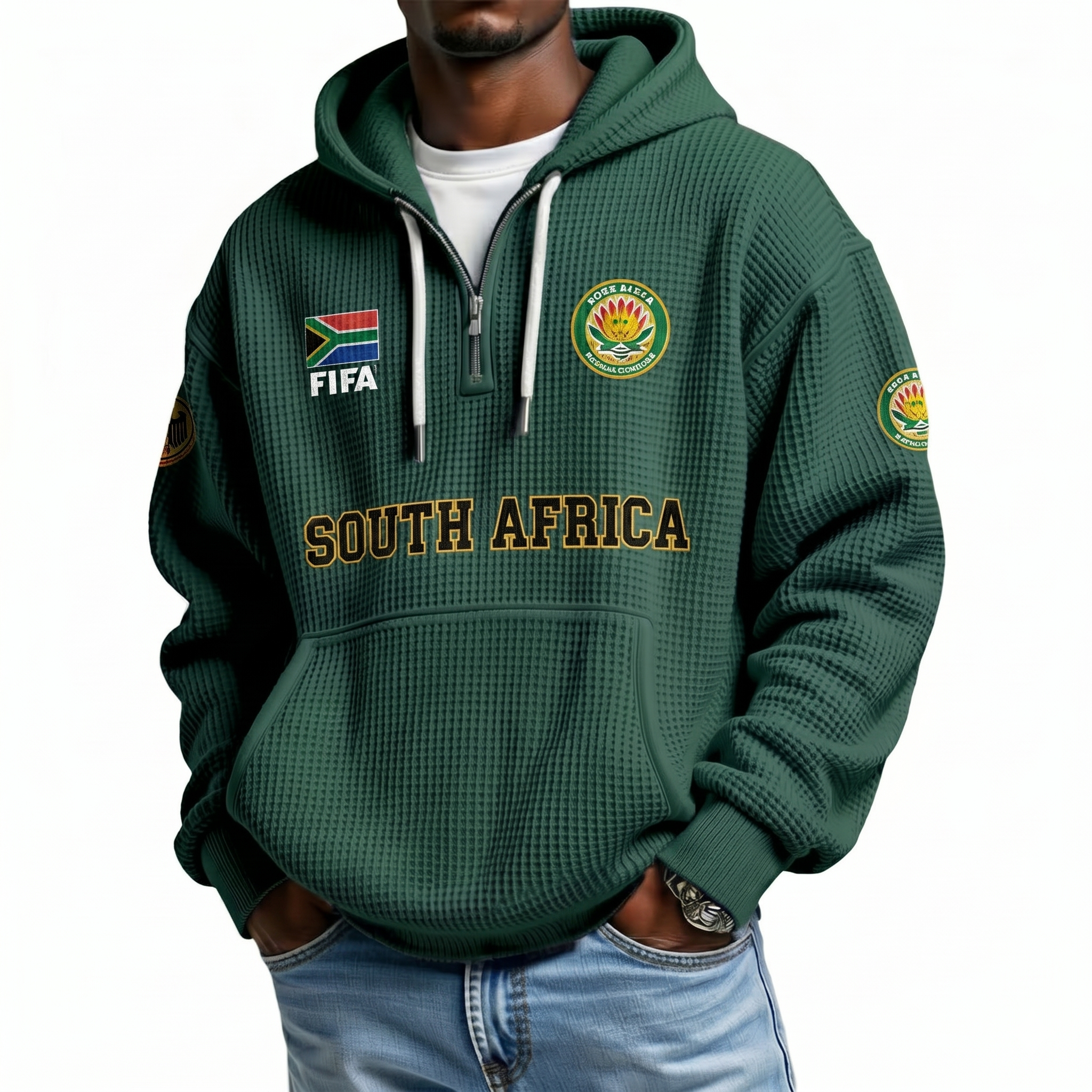 FIFA 2026 South Africa Printed Waffle Quarter Zip Football Fan Hoodie