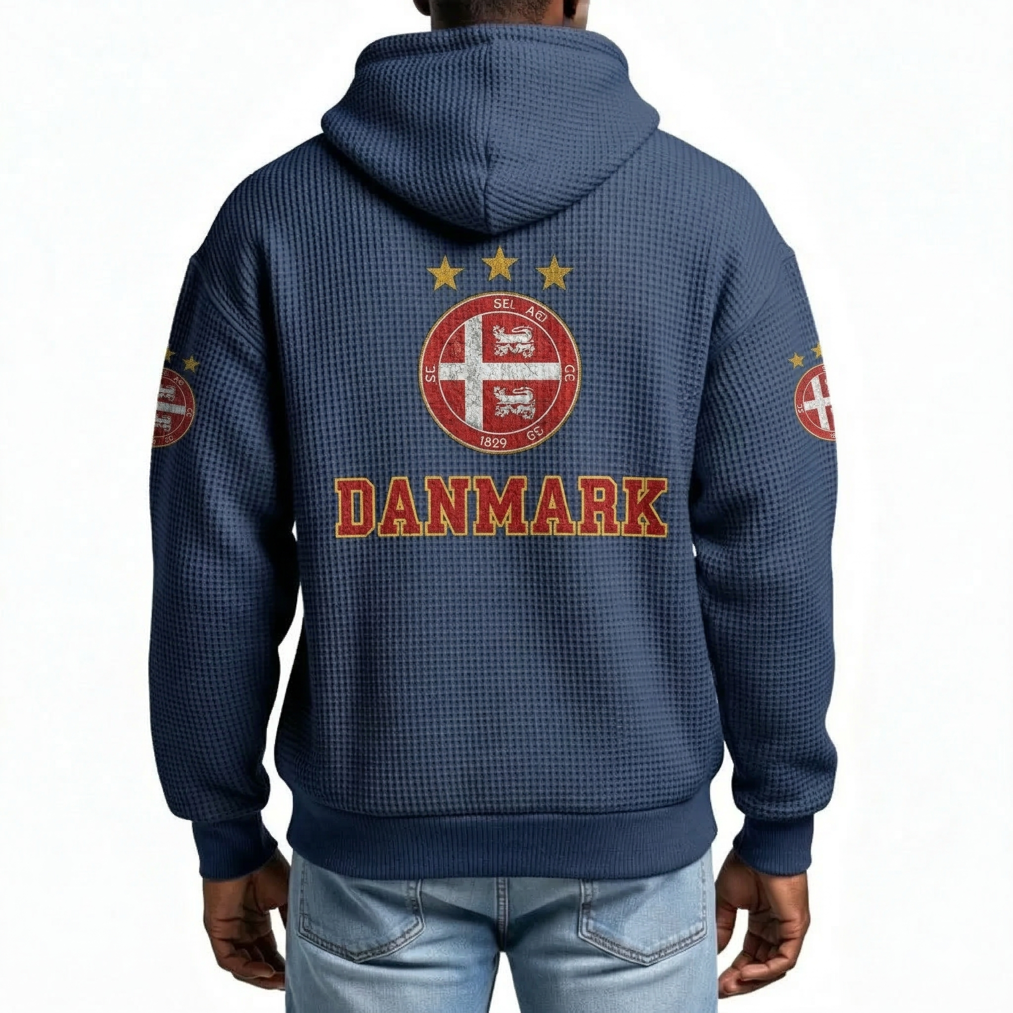 FIFA 2026 Denmark Printed Waffle Quarter Zip Football Fan Hoodie