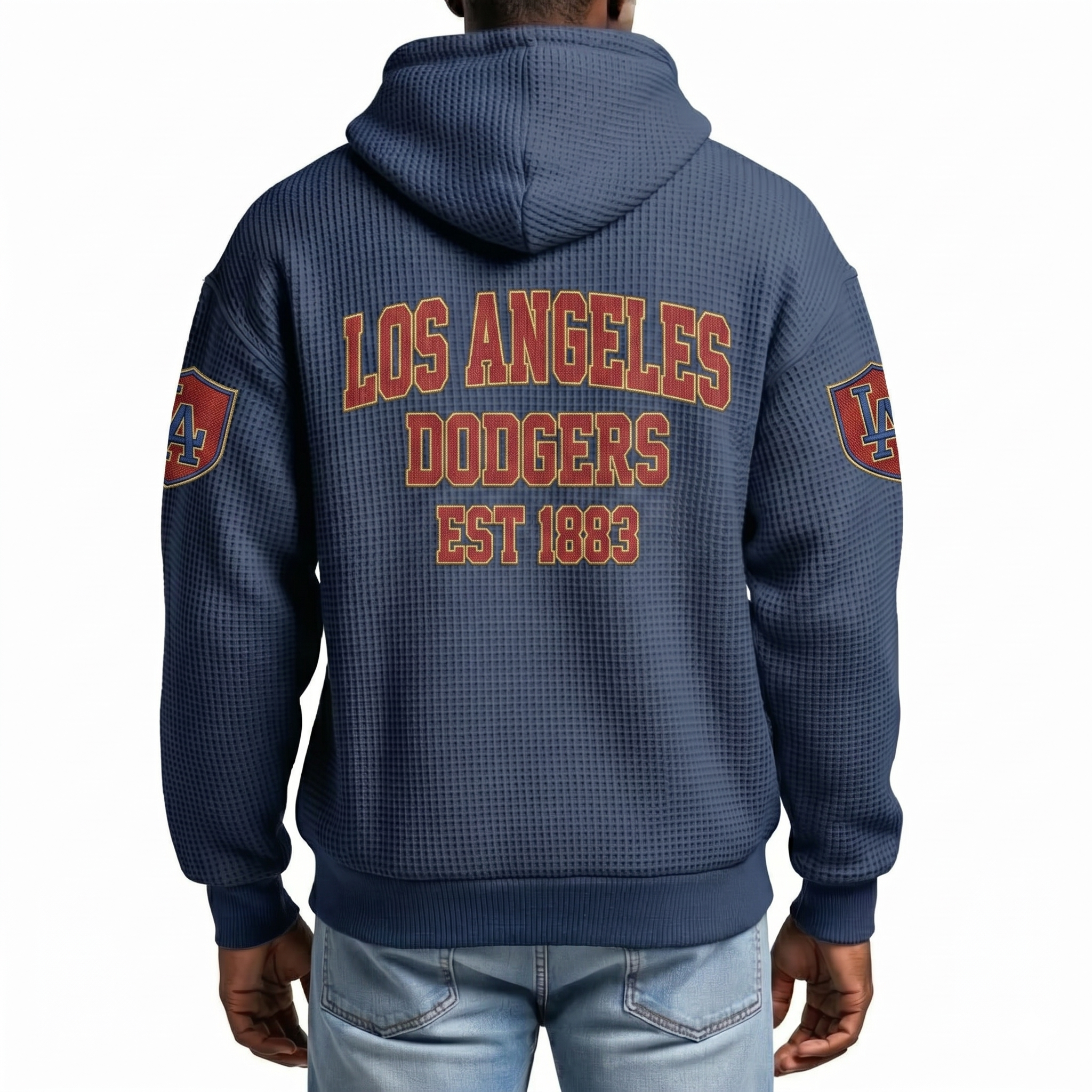 Los Angeles Dodgers EST 1883 Printed Waffle Quarter Zip Baseball Fan Hoodie
