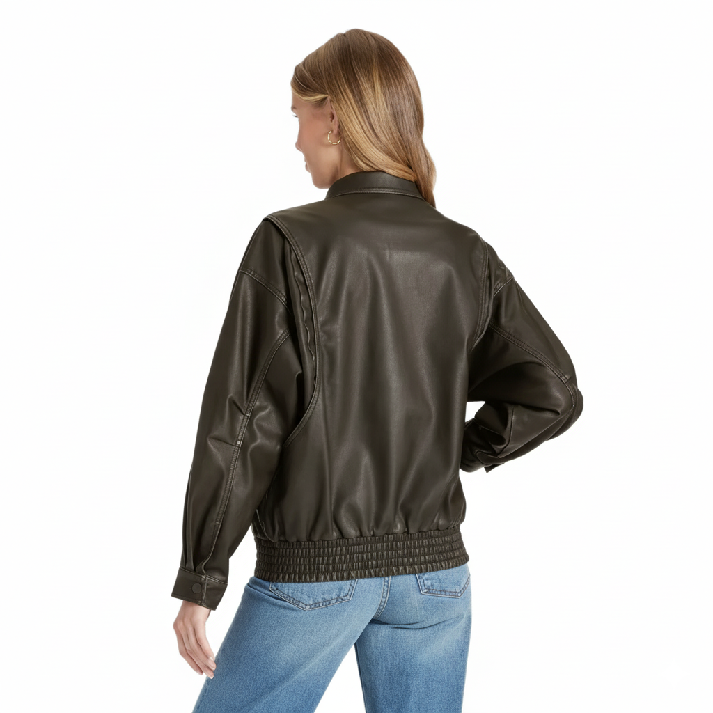 Faux Leather Bomber Jacket For Women