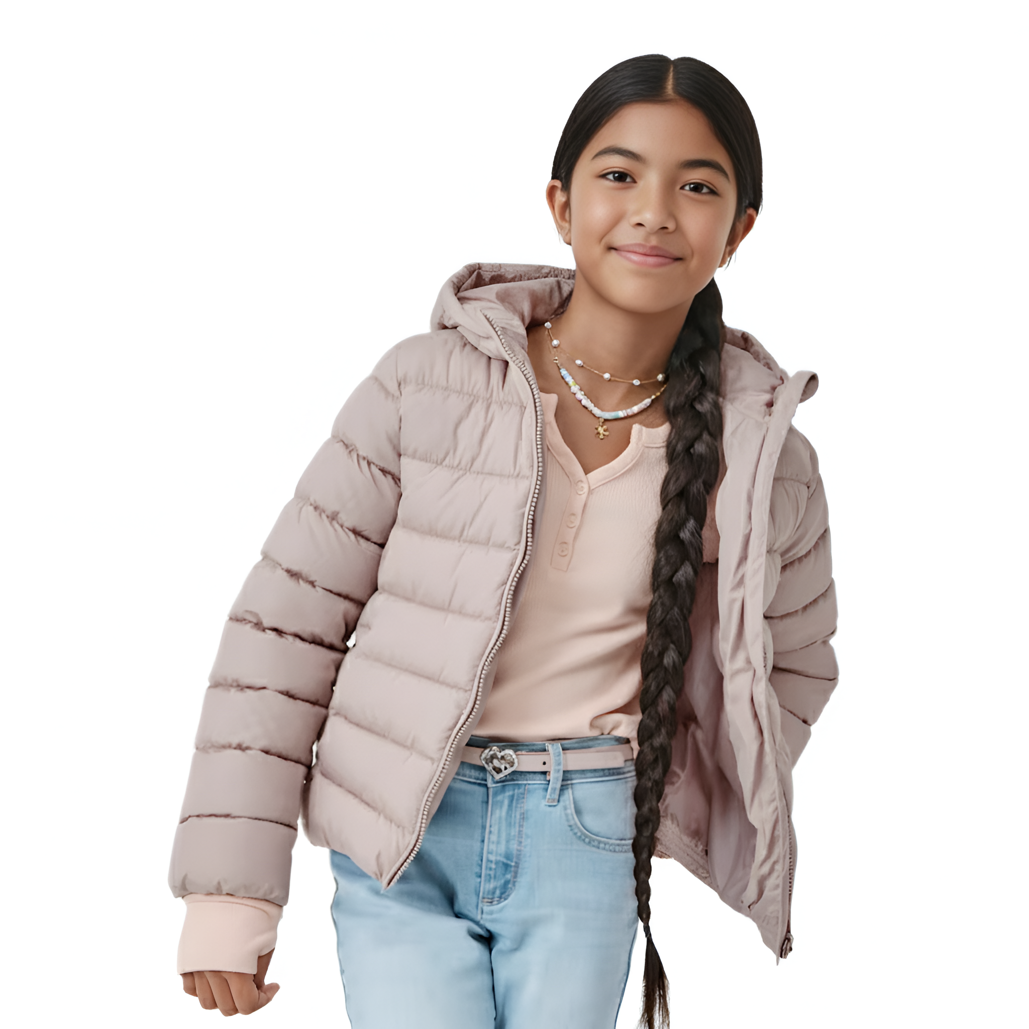 Insulated Lightweight Hooded Puffer Jacket For Girls