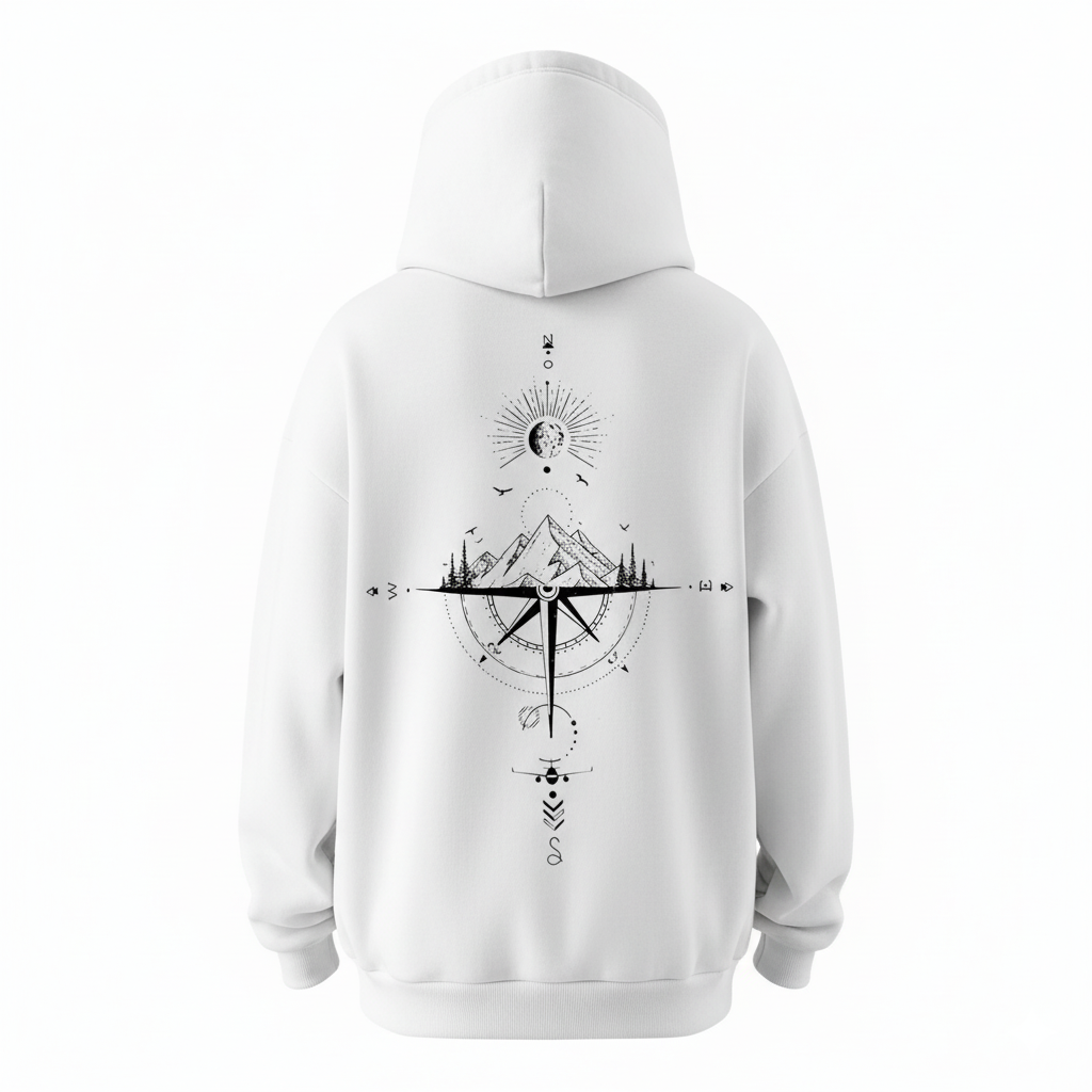 Men Oversized Fleece Hoodie With a Starry Night And Mountain Graphic