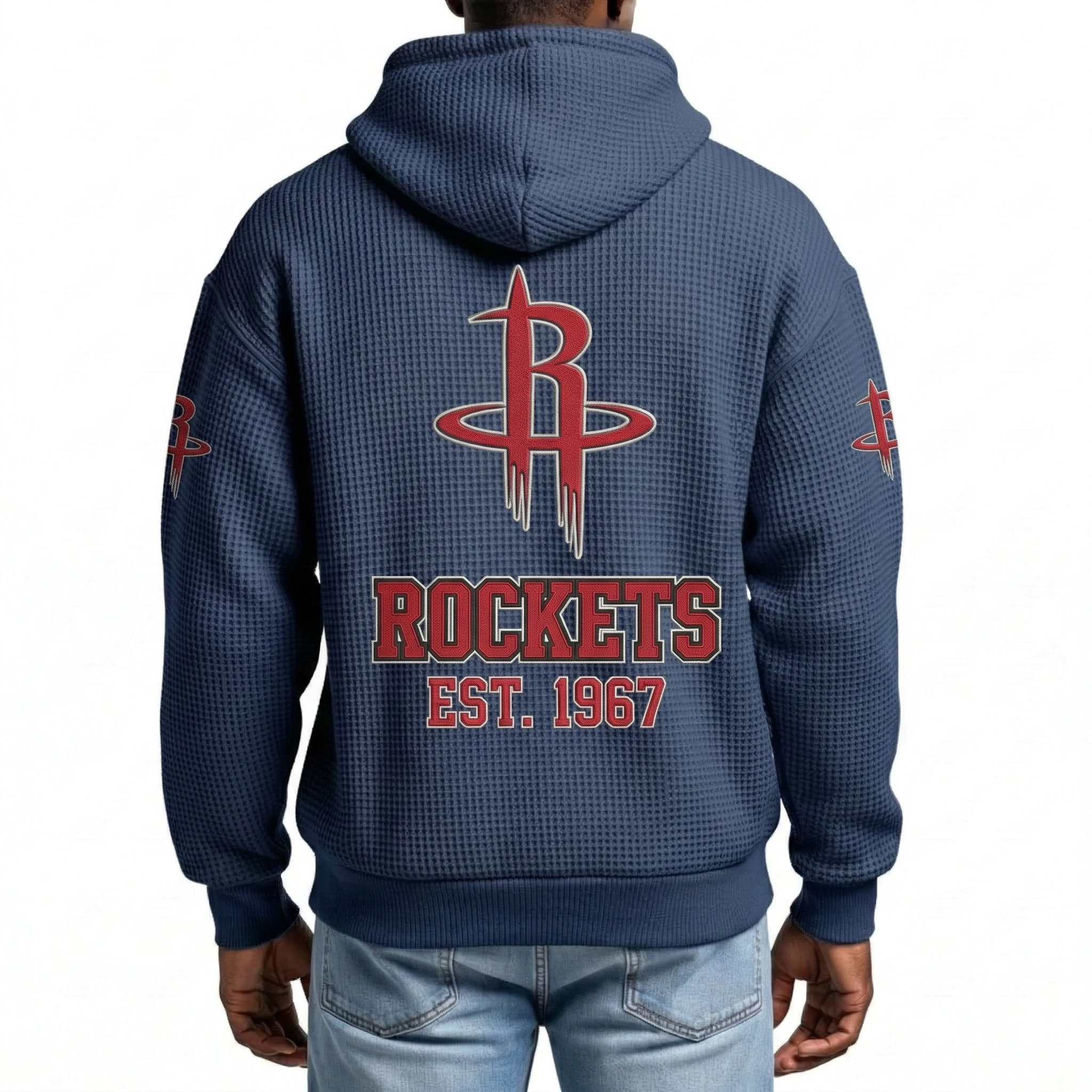 Houston Rockets EST 1967 Printed Waffle Quarter Zip Basketball Fan Hoodie