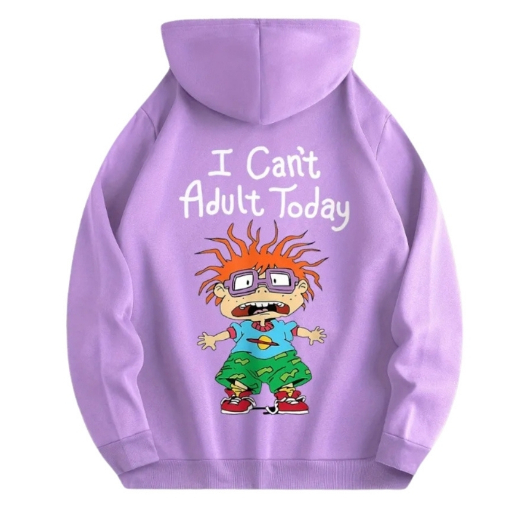 I Cant Adult Today Printed Drawstring Hoodie