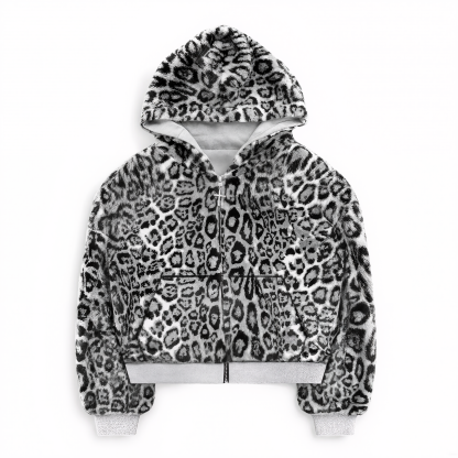 Leopard Print Zip Up Hoodie