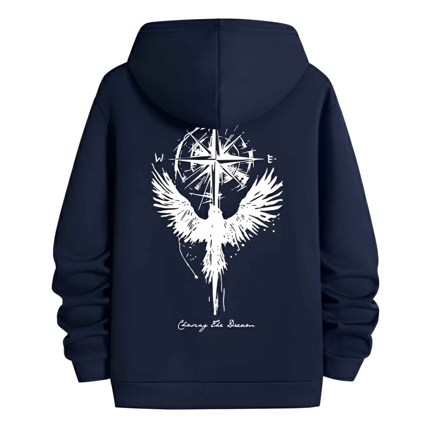 Long Sleeved Compass Star And Wings Printed Hoodie