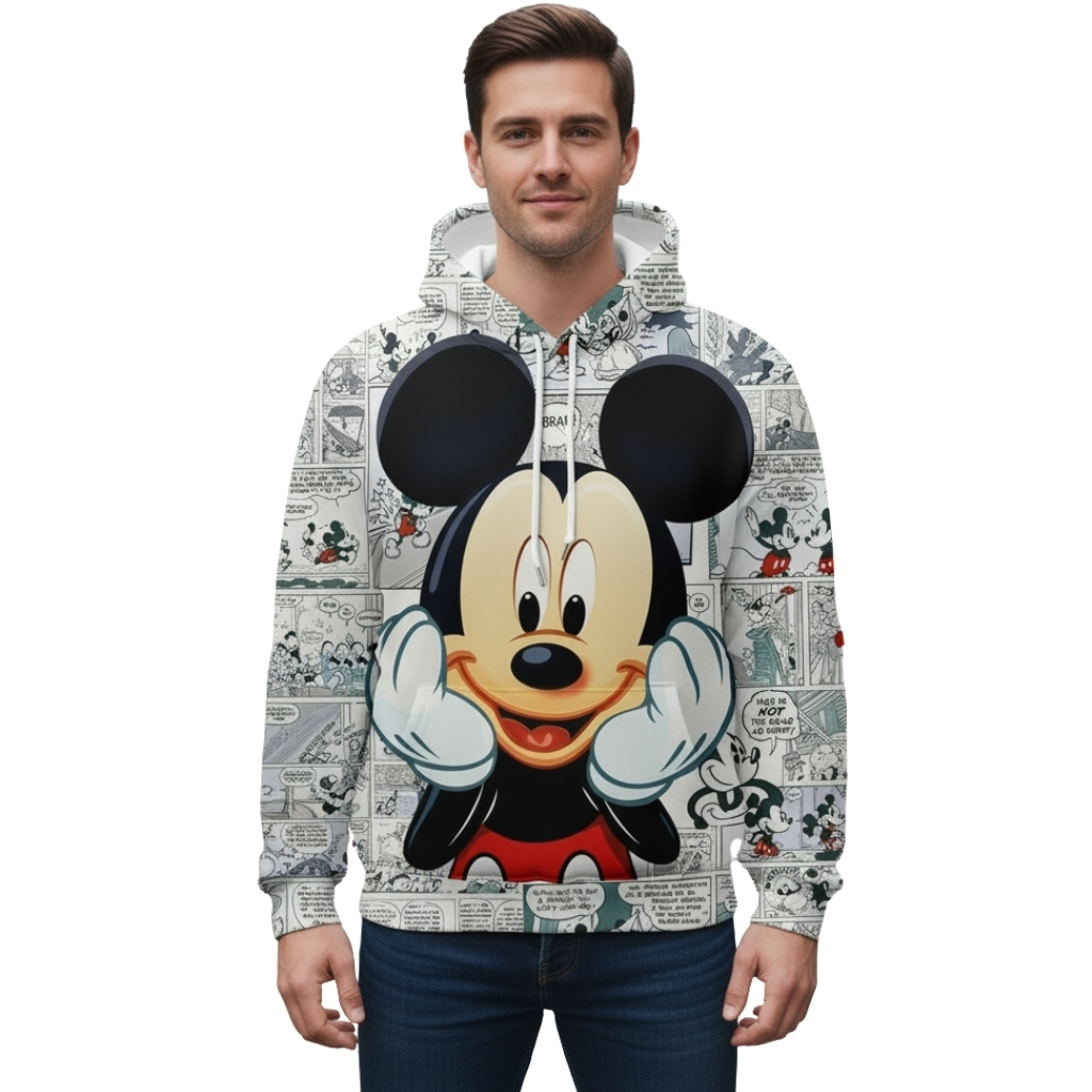 Mickey Mouse Cartoon Character Printed Classic Long Sleeve 3D Full Zip Hoodie For Men