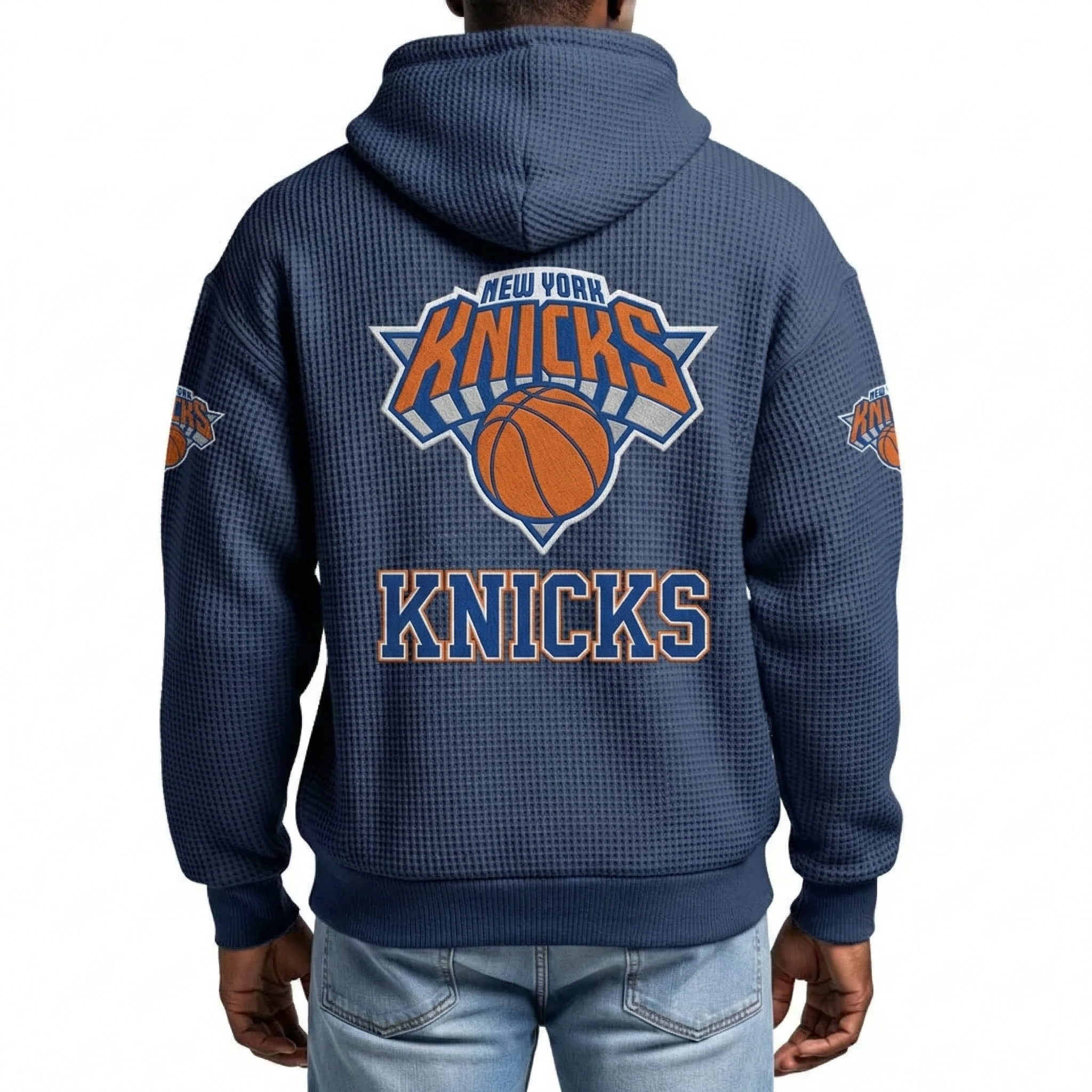 New York Knicks New York EST 1946 Printed Waffle Quarter Zip Basketball Fan Hoodie