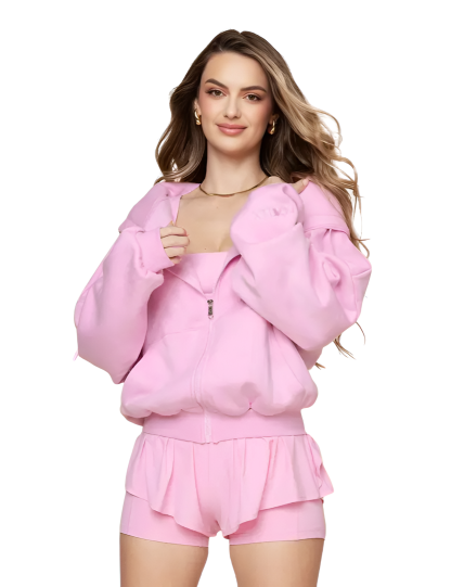 Oversized Zip Up Cloud Hoodie With Drawstrings