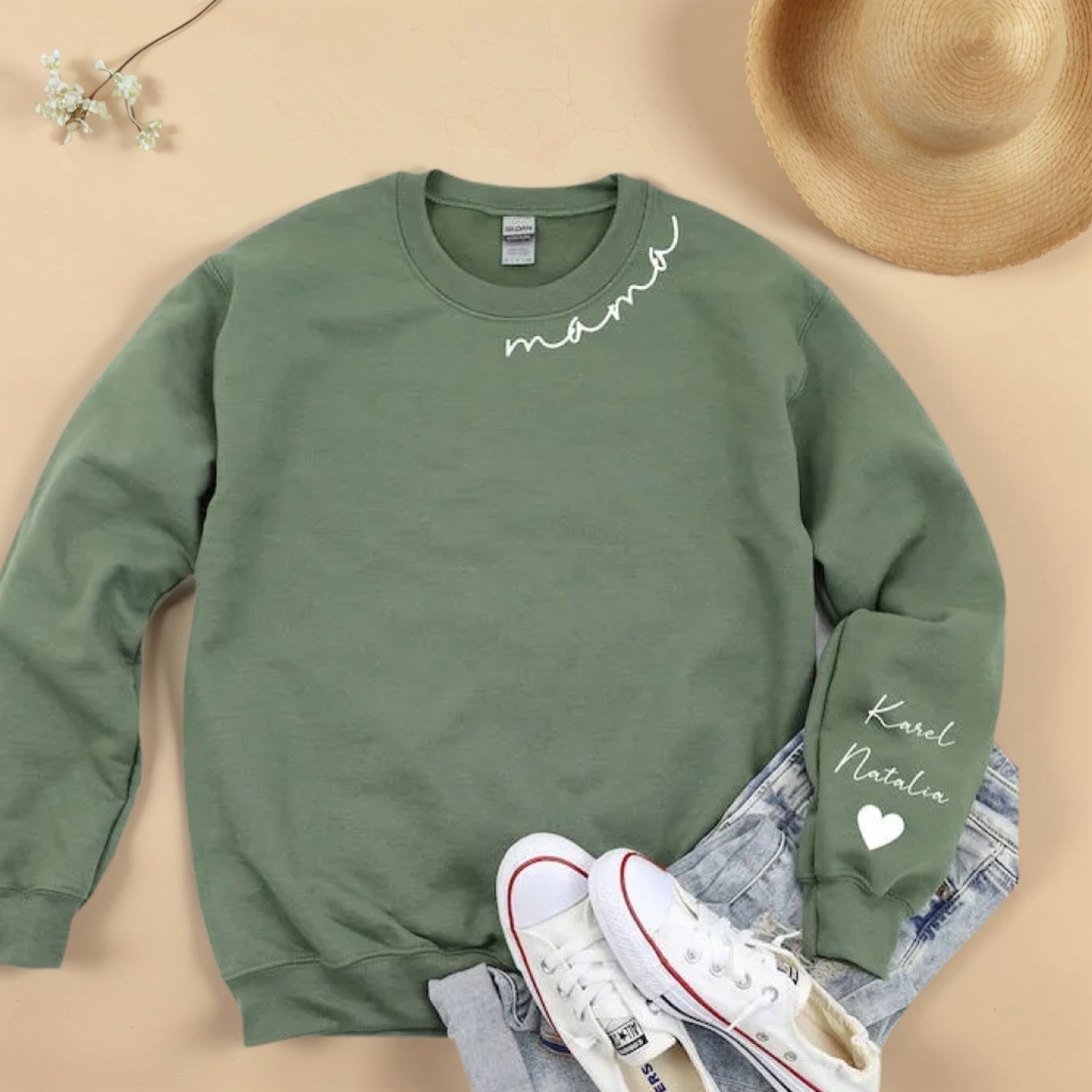 Personalized Mama Sweatshirt Featuring Names On Sleeve