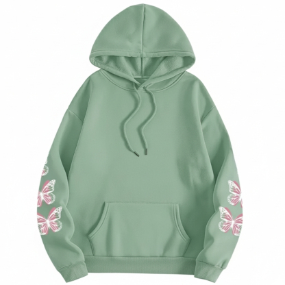 Plus Size Butterfly Print Drawstring Hoodie