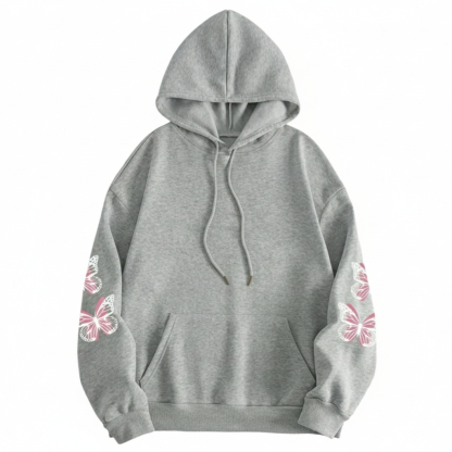 Plus Size Butterfly Print Drawstring Hoodie