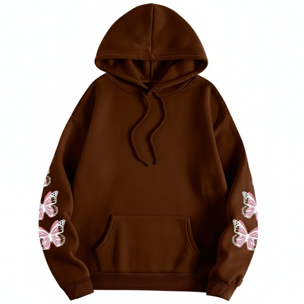 Plus Size Butterfly Print Drawstring Hoodie