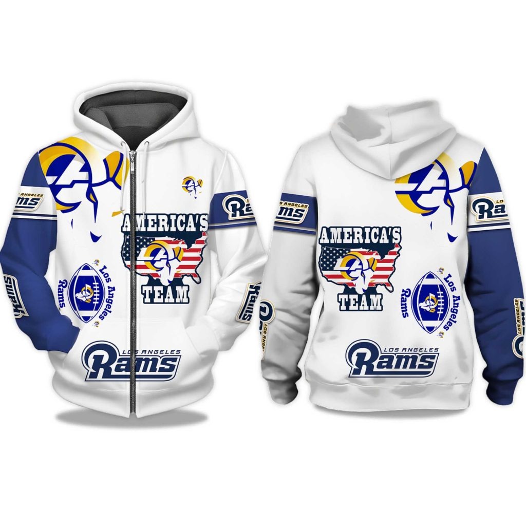 Los Angeles Rams Football Themed Zip Hoodie