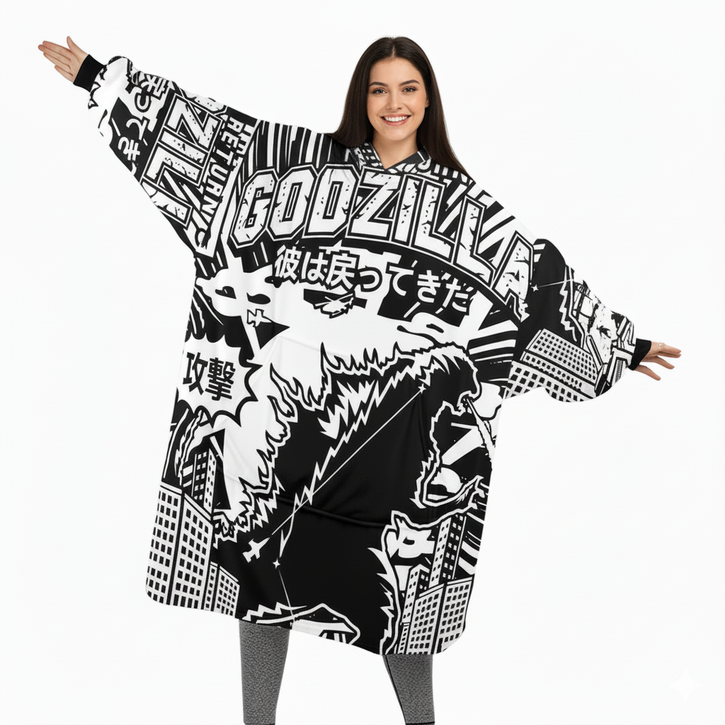 Retro Kaiju Oversized Wearable Blanket Hoodie