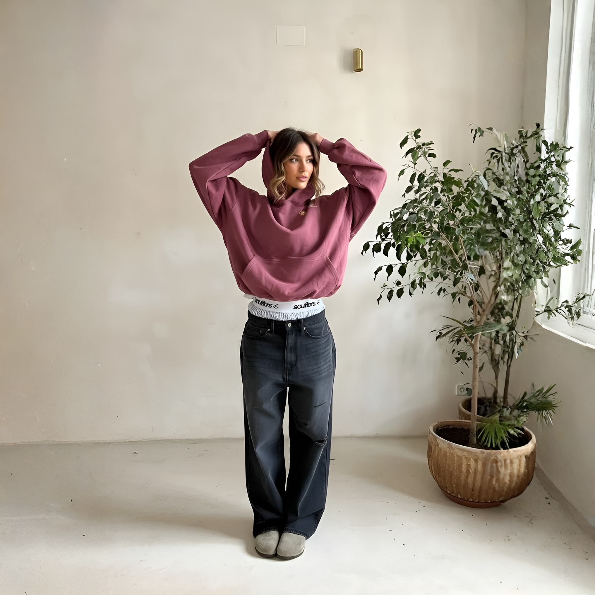 Soft Fleece Fit Hoodie With Embroidered Detail