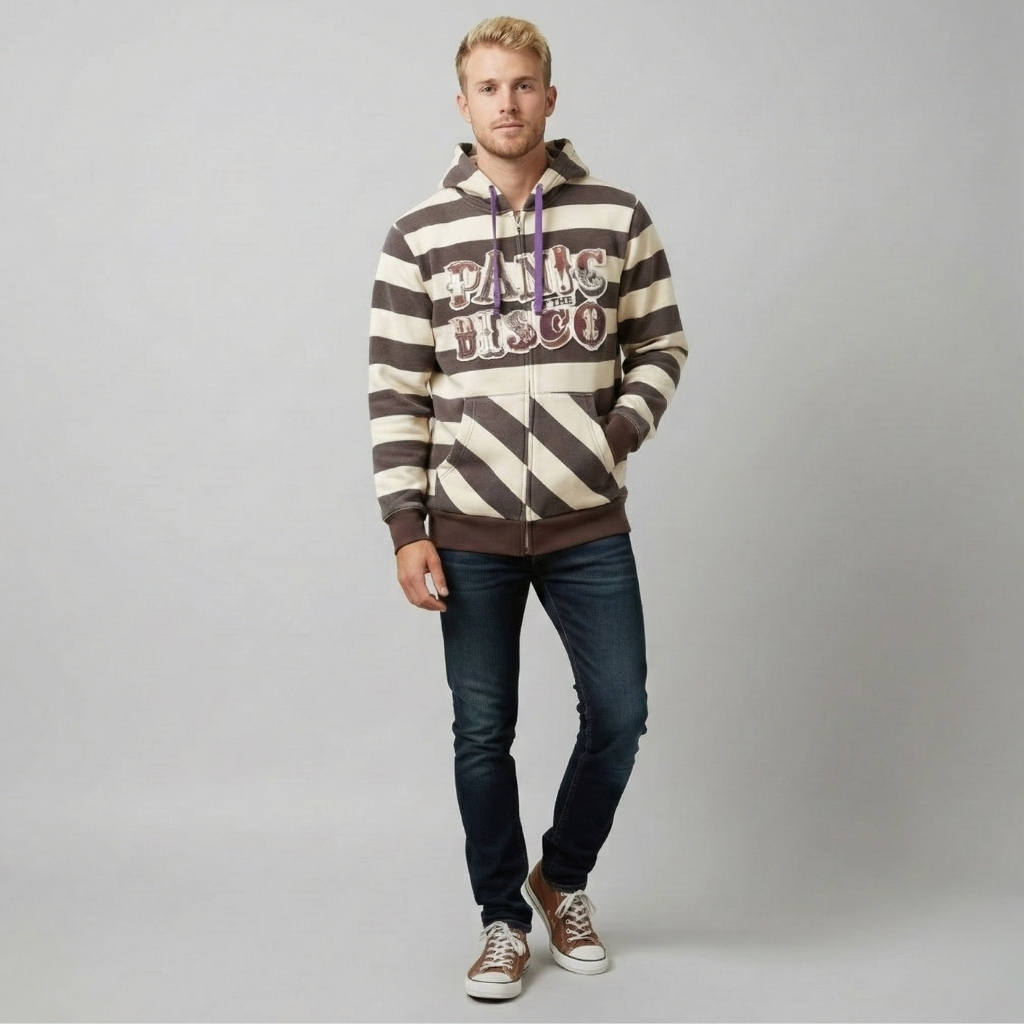 Striped Hooded Front Zipper Jacket For Daily Wear
