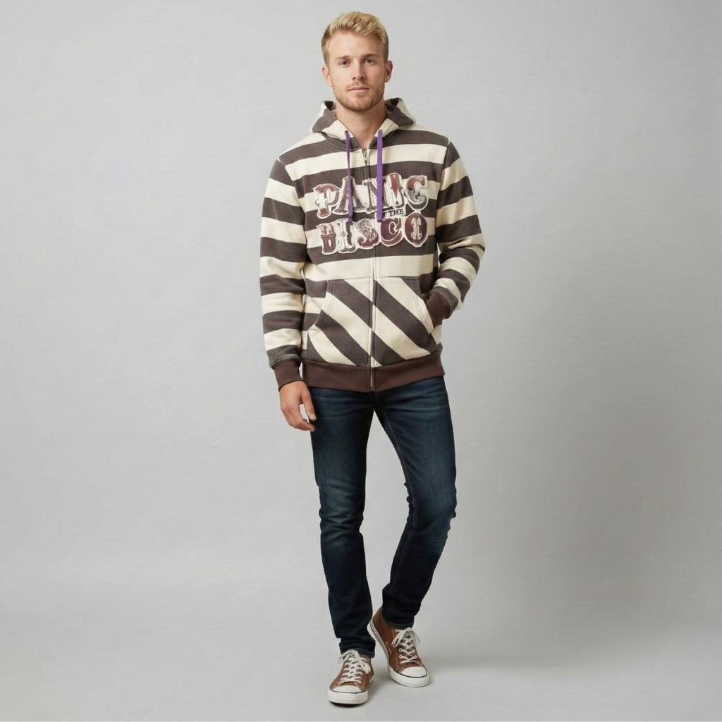 Striped Hooded Front Zipper Jacket For Daily Wear
