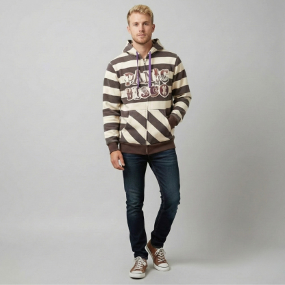 Striped Hooded Front Zipper Jacket For Daily Wear