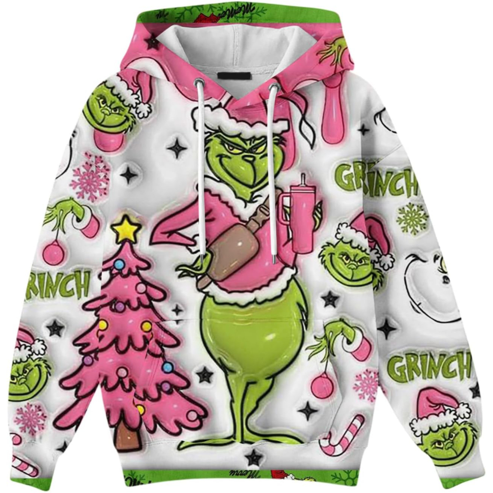 Ugly Christmas Themed Oversized Cartoon Printed Hoodie