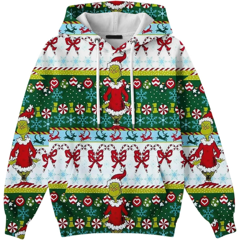 Ugly Christmas Themed Oversized Cartoon Printed Hoodie