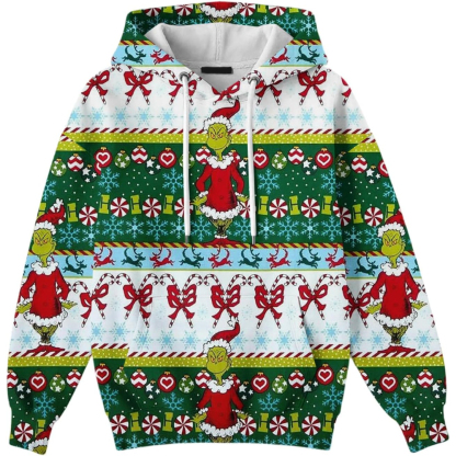 Ugly Christmas Themed Oversized Cartoon Printed Hoodie