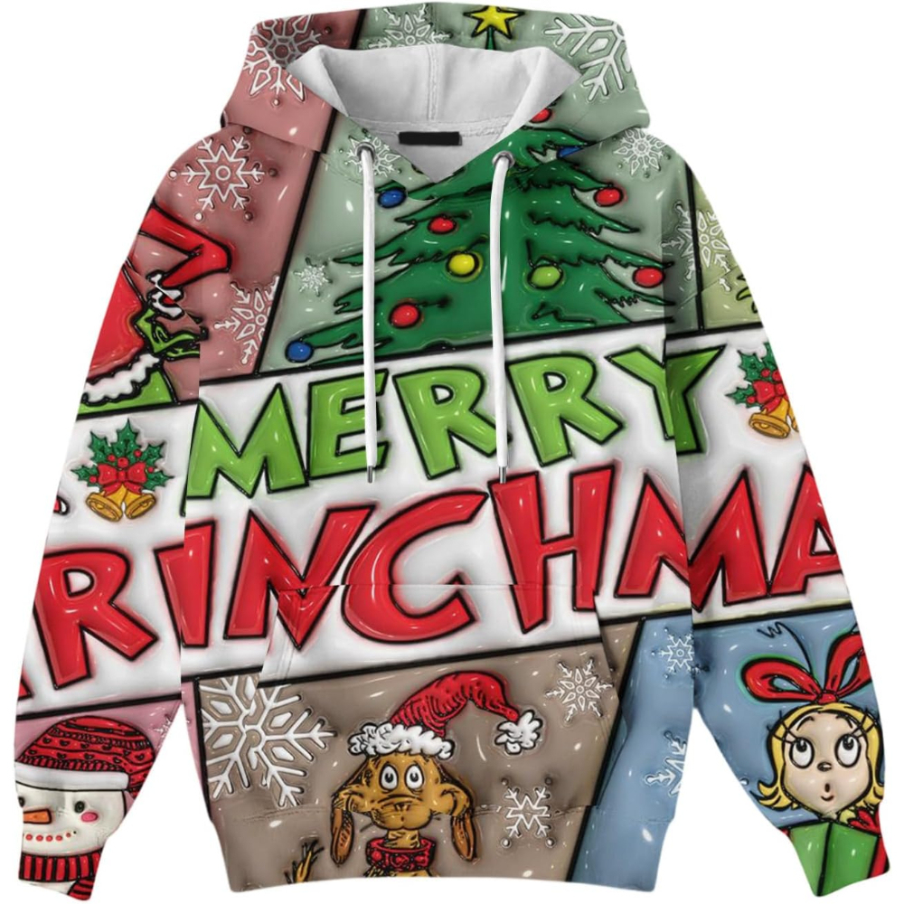 Ugly Christmas Themed Oversized Cartoon Printed Hoodie