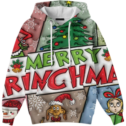 Ugly Christmas Themed Oversized Cartoon Printed Hoodie