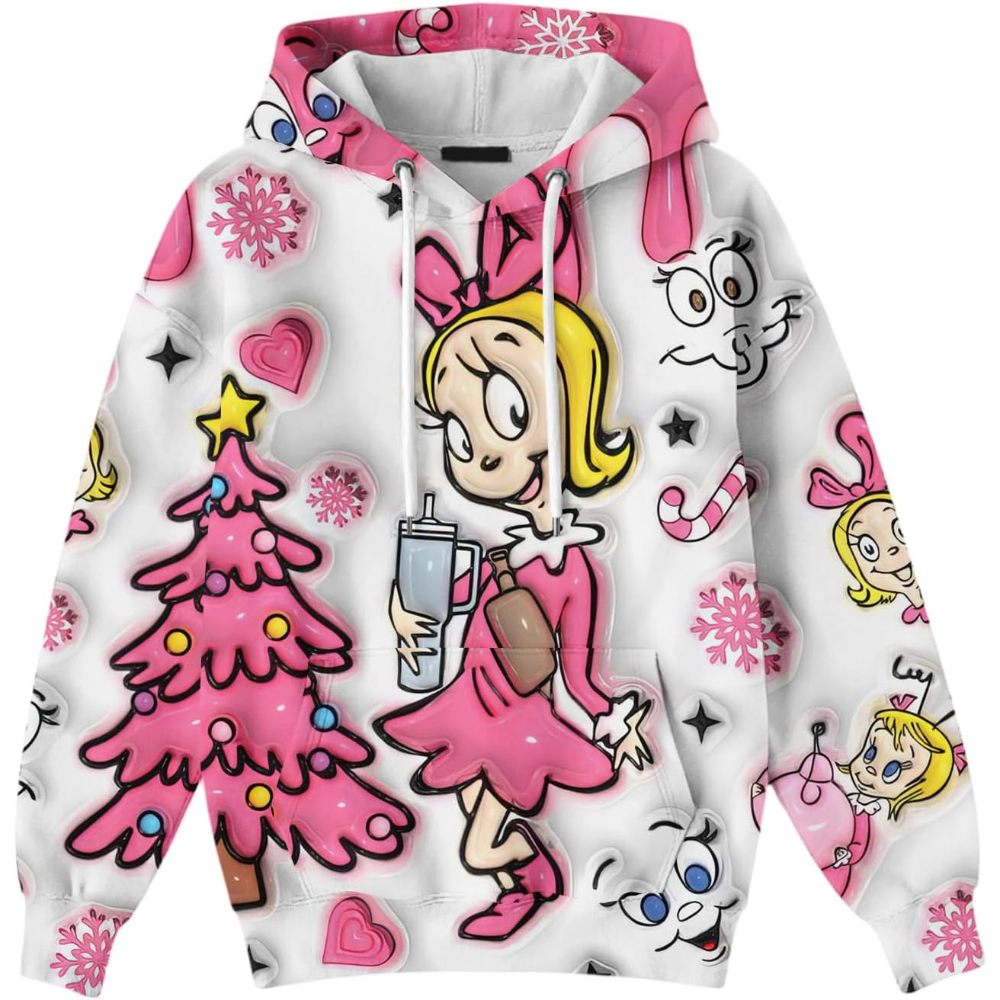 Ugly Christmas Themed Oversized Cartoon Printed Hoodie
