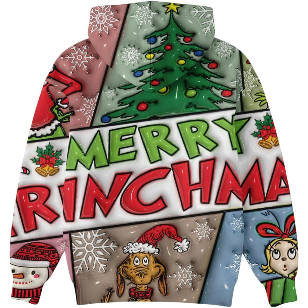 Ugly Christmas Themed Oversized Cartoon Printed Hoodie