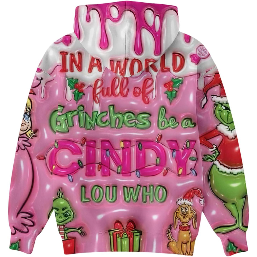 Ugly Christmas Themed Oversized Cartoon Printed Hoodie