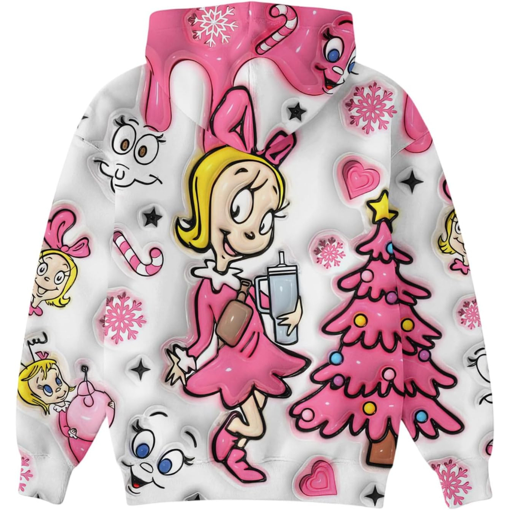 Ugly Christmas Themed Oversized Cartoon Printed Hoodie