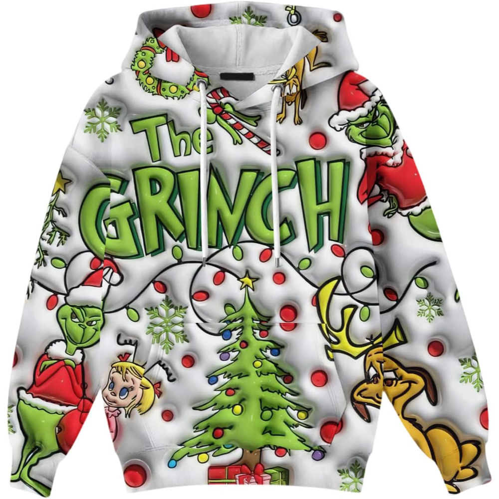 Ugly Christmas Themed Oversized Cartoon Printed Hoodie